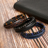 Men’s Braided Leather Bracelet Wristband Punk Beaded Surfer Wrap Gift UK