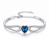 Blue Heart Bangle Bracelet Silver Tone Crystal Bracelet for Women Adjustable