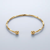 Gold Tone Twisted Bangle Open Cuff Bangle Bracelet Women Ball Ends