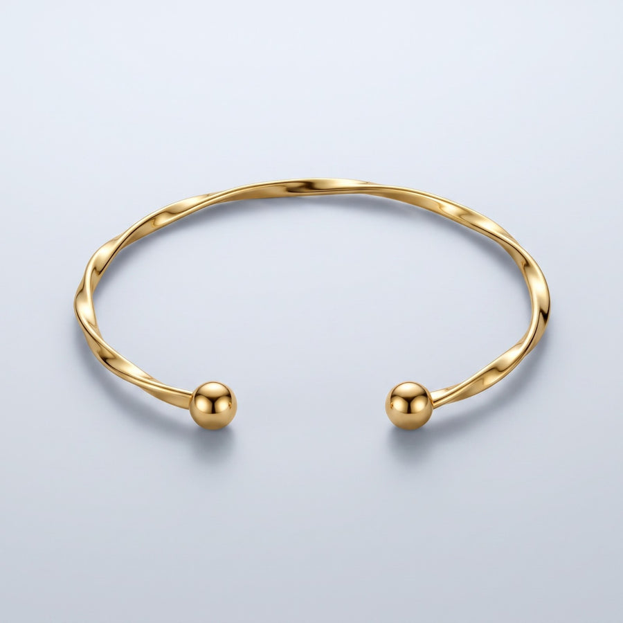 Gold Tone Twisted Bangle Open Cuff Bangle Bracelet Women Ball Ends