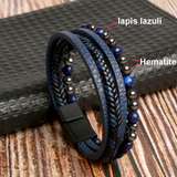 Men’s Braided Leather Bracelet Wristband Punk Beaded Surfer Wrap Gift UK