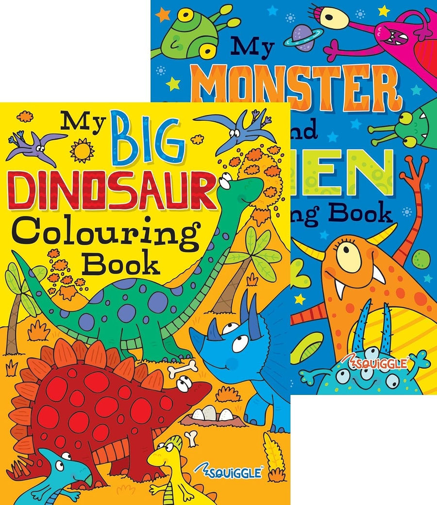 Kids Colouring Books Set A4 Dinosaur Alien Monster Activity Books - Set of 2