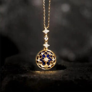 delicate blue sandstone moon phase necklace sterling silver, semi precious stone
