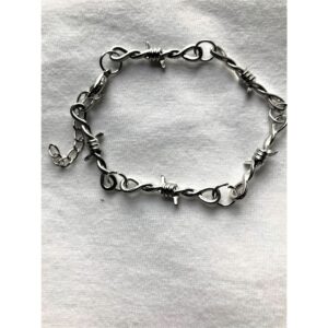edgy goth fashion: barbed wire silver bracelet for cool rock & tattoo style uk