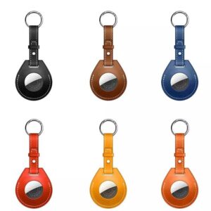 for apple airtag loop holder keyring carry case keychain pet air tag pu leather