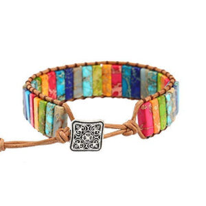 natural colorful 7 chakra boho handmade leather healing stone bead bracelets for women and men: enhance friendship