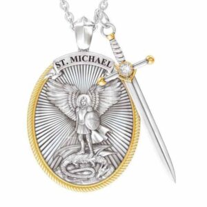 saint michael archangel necklace vintage shield knight pendant religious creative jewellery